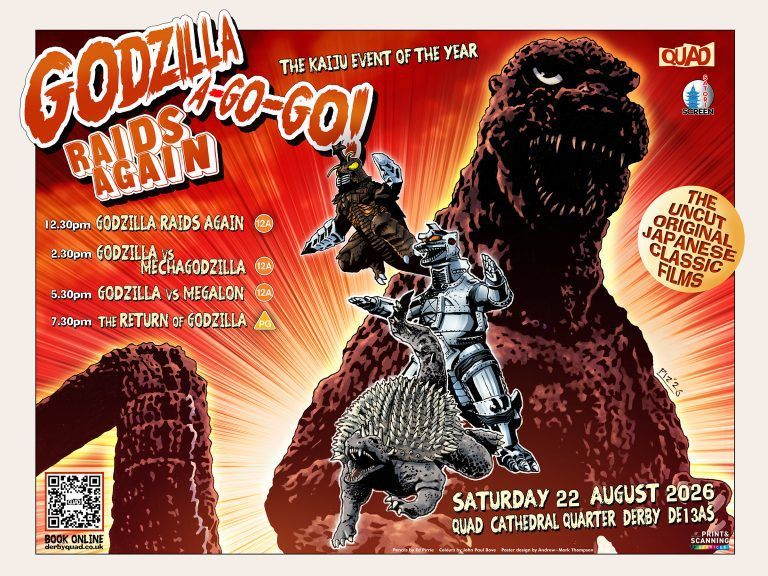 Poster image featuring comic book artwork of Godzilla.
